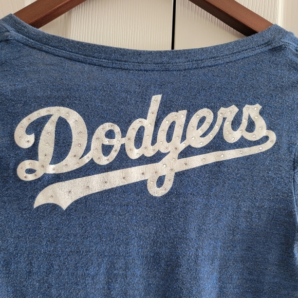 Victoria's Secret Pink MLB Collection Dodgers V Neck Blue & White Tee Medium - Picture 6 of 6